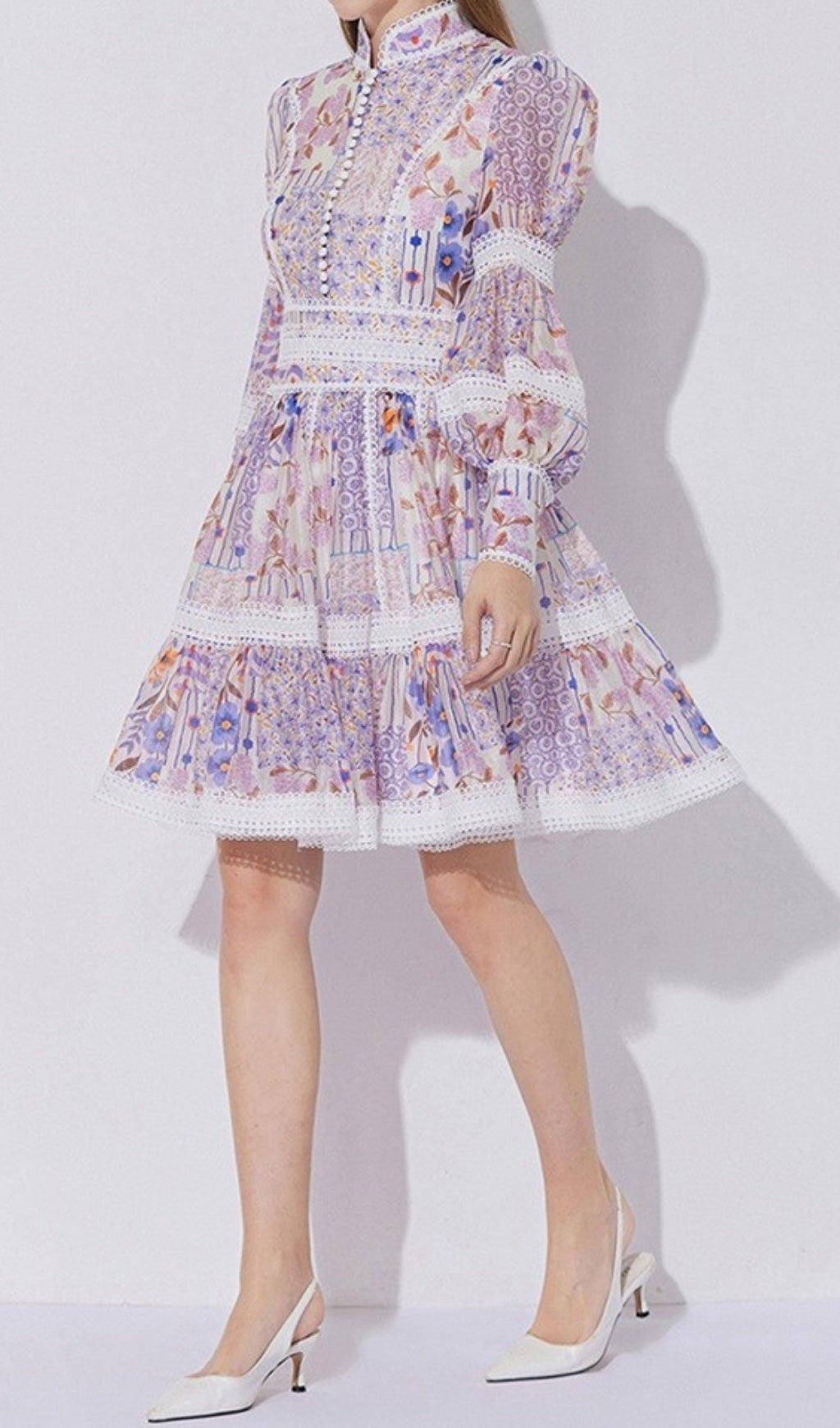 Erla Romantic Purple Floral Tiered Mini Dress
