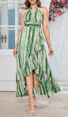 Estacia Vibrant Chic Green Swirl Print Halter Maxi Dress with Ruffles