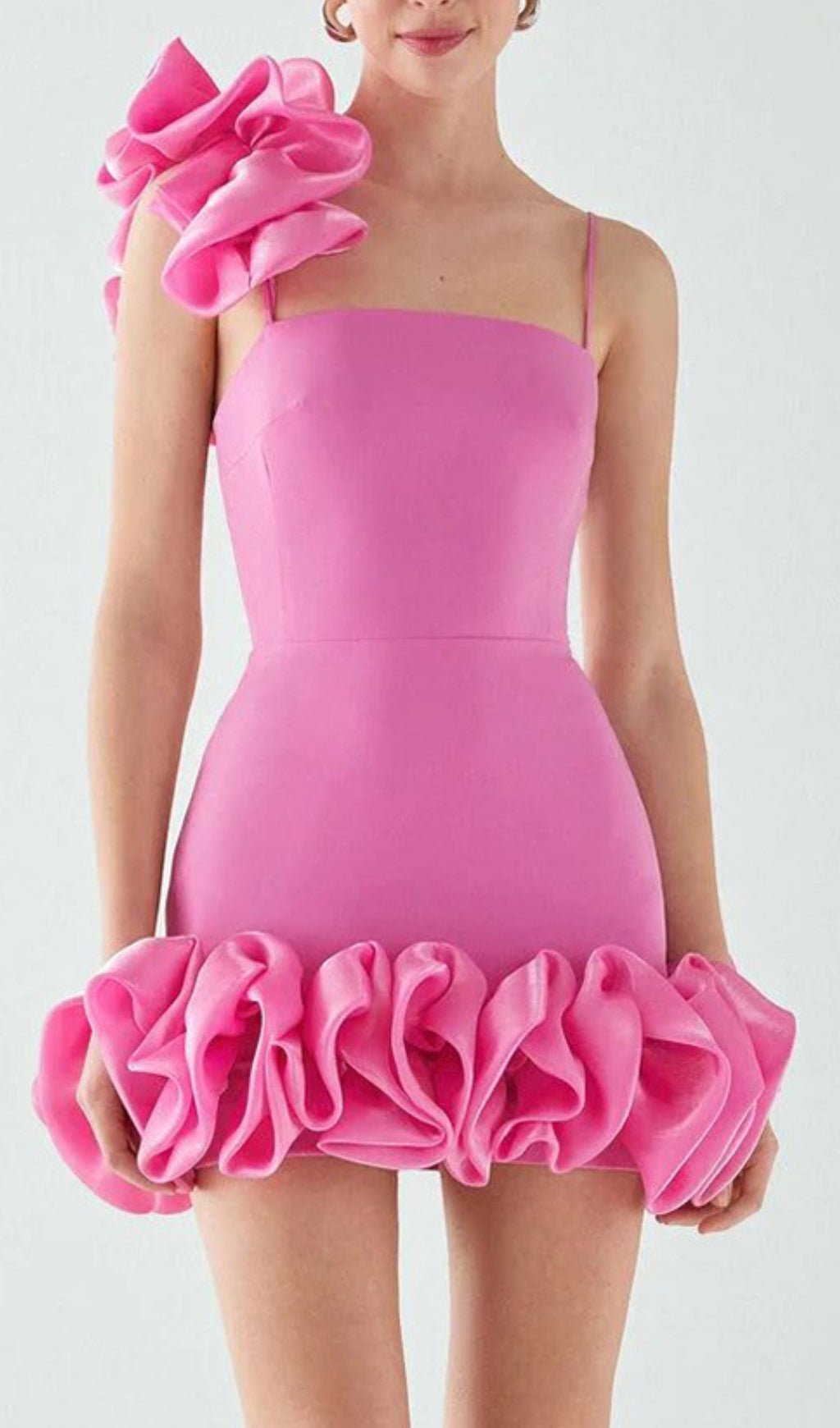Glamorous Fuchsia Pink Ruffle Mini Dress