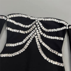 Gandhi Black Rhinestone Off-Shoulder Maxi Gown