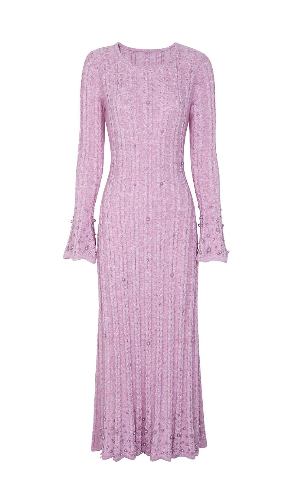 Jace Pearl Embellished Cable Knit Midi Dress