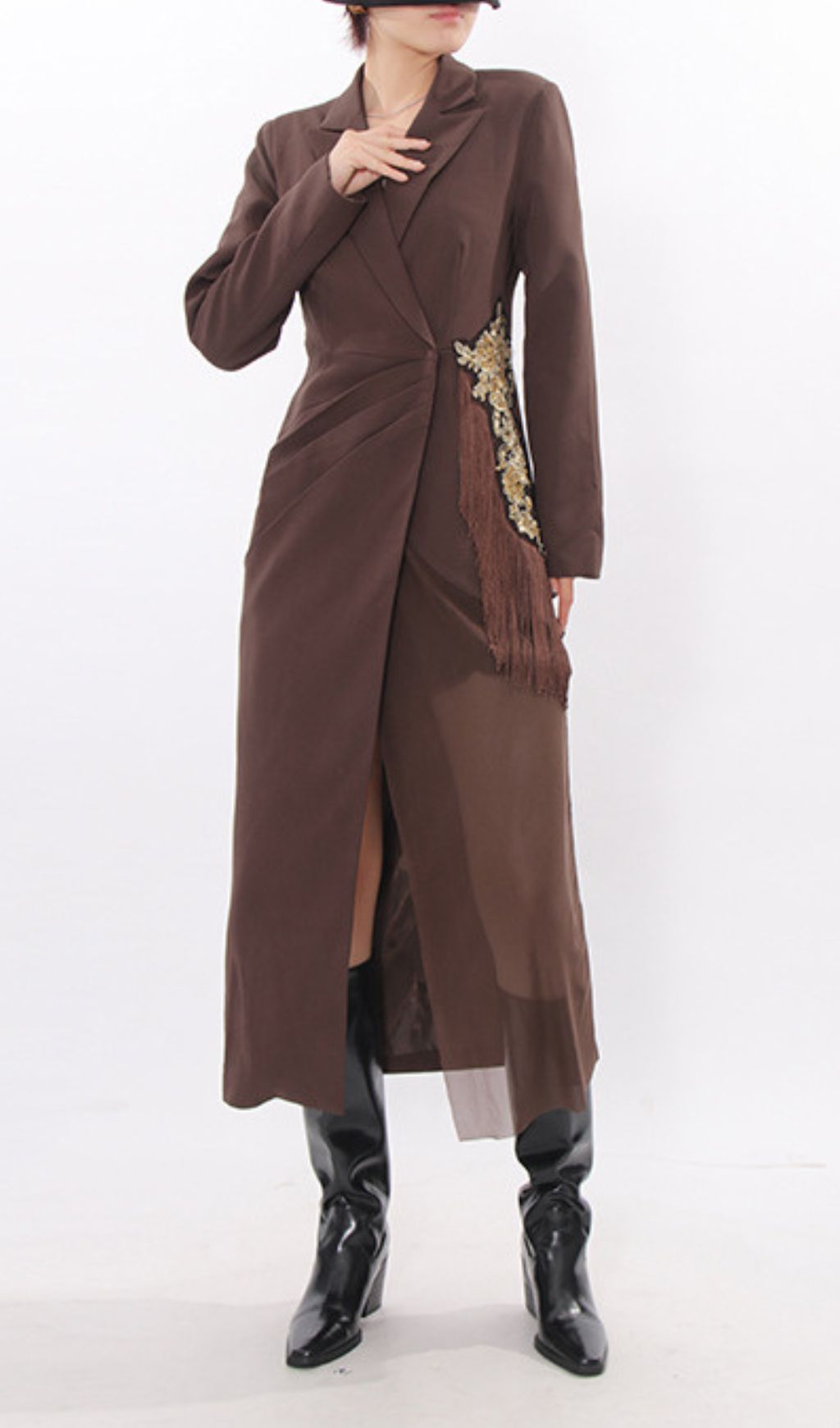 Iduia Brown Tassel Blazer Dress