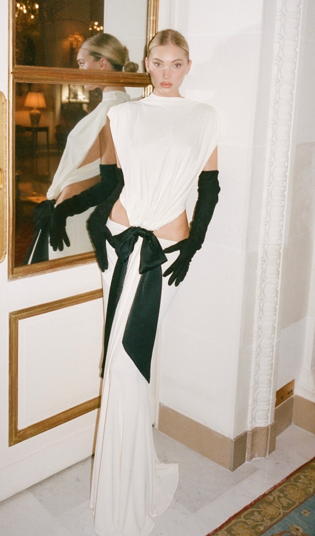 Elisae Showstopping White Bow Cutout Maxi Dress