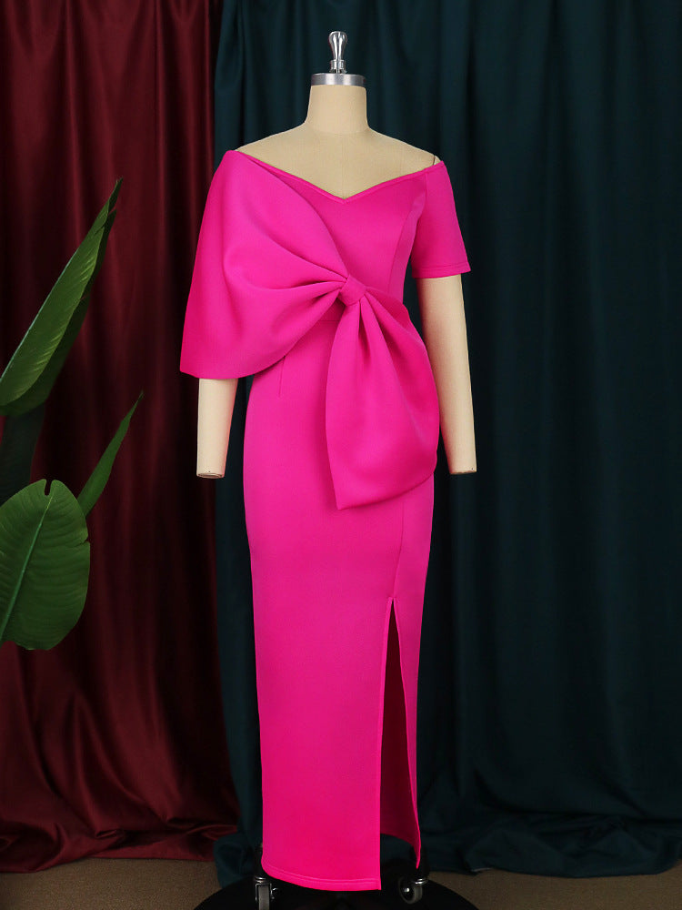🔥 Turn Heads! Ambrosine Pink Bow-Knot Midi Dress