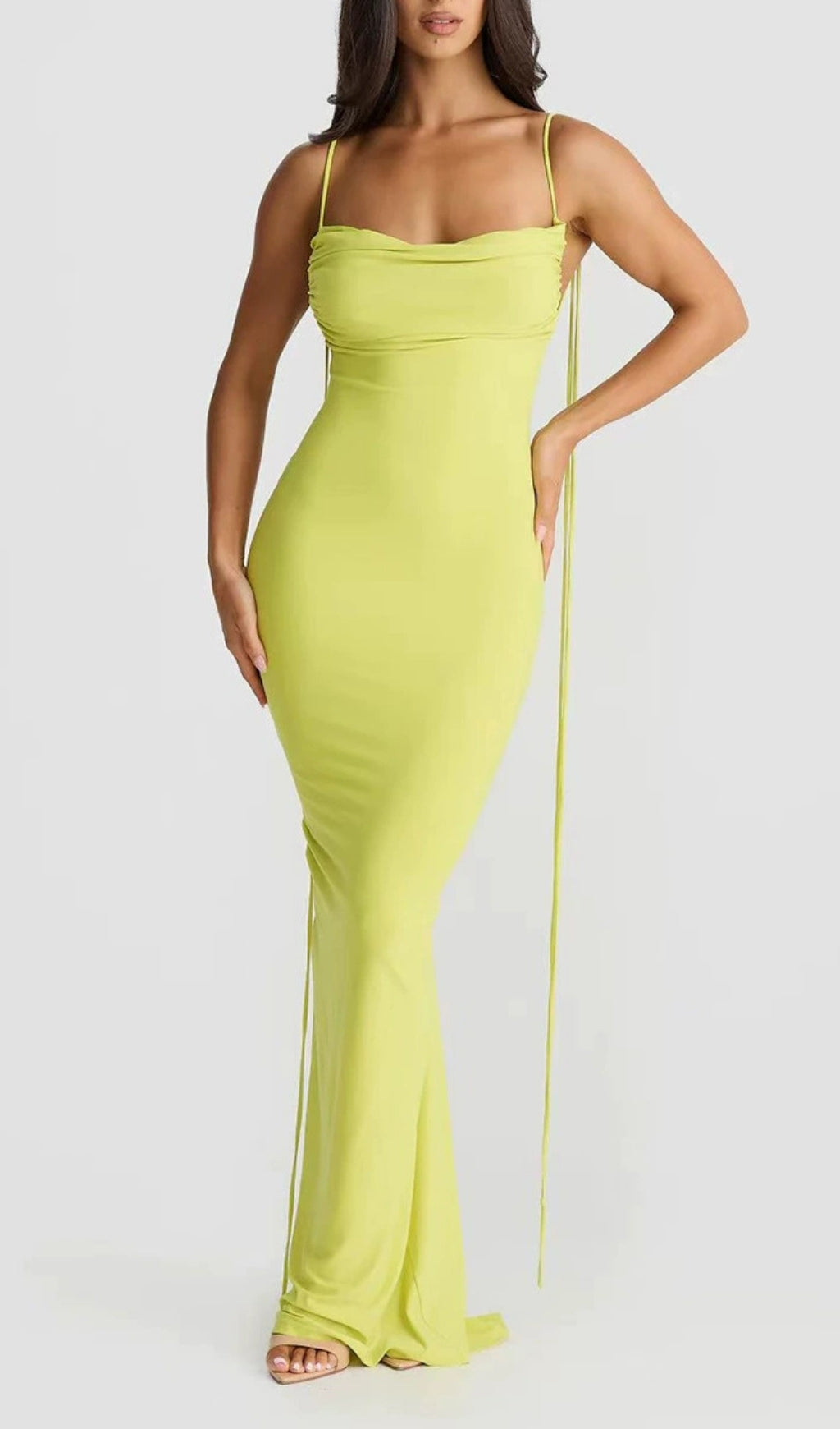 Radiant Yellow Draped Neck Strappy Maxi Dress