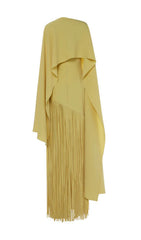 Gurit Strapless Tassel Maxi Dress with Elegant Flowy Cape