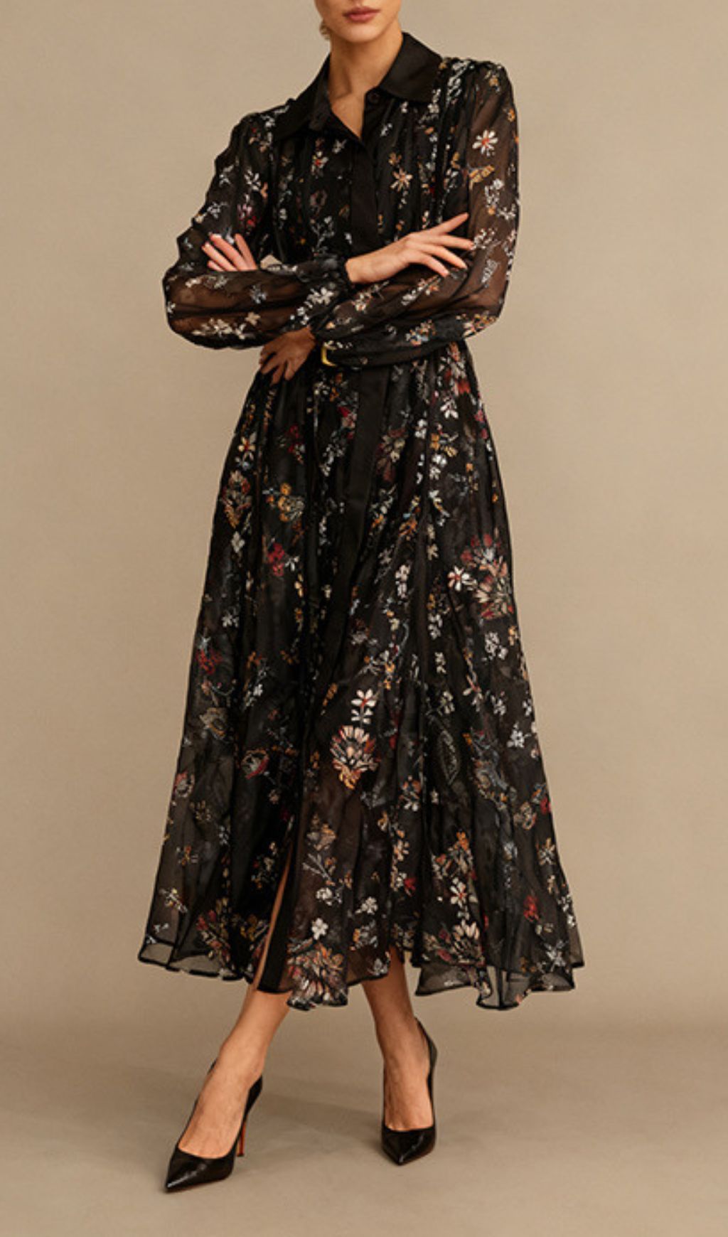 Ilandere Enchanting Black Floral Midi Dress
