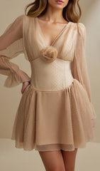 Honor Ethereal 3D Floral Mesh Long Sleeve Mini Dress