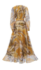 Feryal Golden Hues Abstract Print Maxi Dress