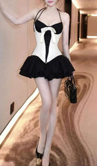 Fizza Chic Black & White Halter Corset Mini Dress