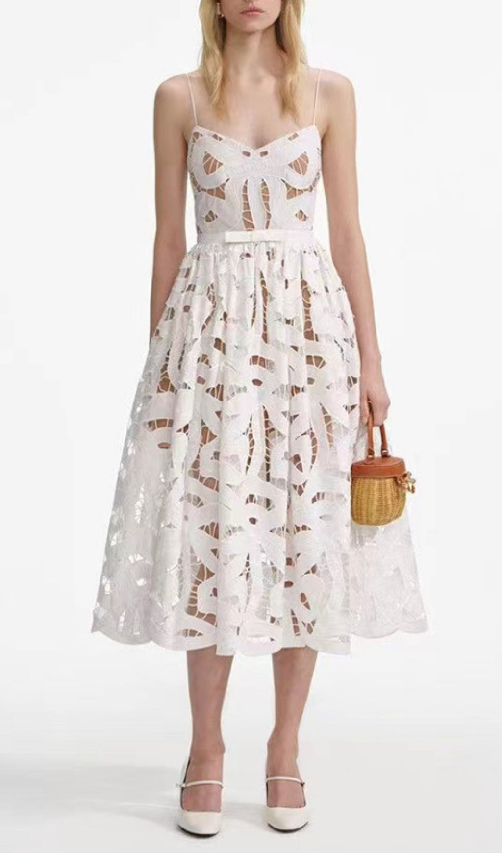Fay White Embroidered Midi Dress