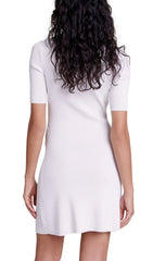 Rellier Women's Chic Ribbed Knit Mock Neck Mini Dress with Asymmetrical Clover Buttons