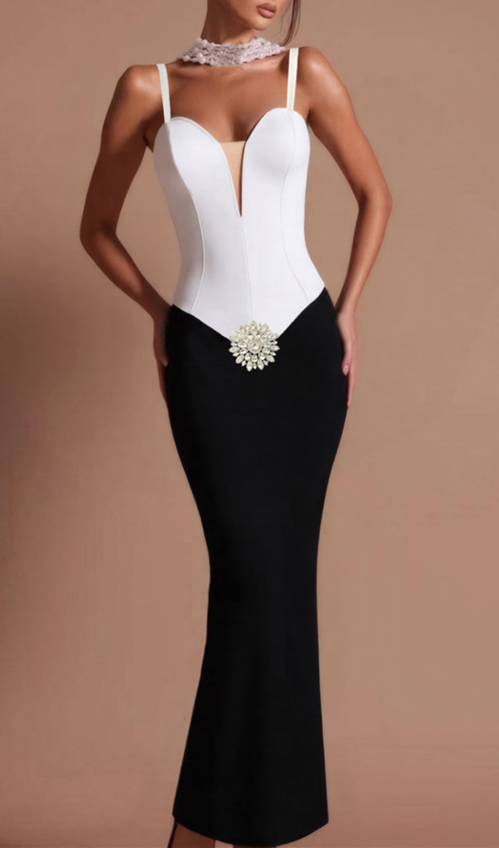 Gellrt Diamante Black & White Bandage Maxi Dress