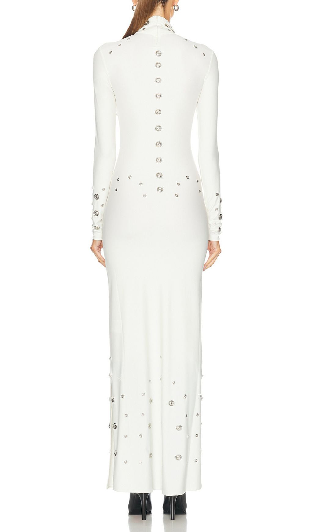 Ishana White Embellished Mock Neck Maxi Gown