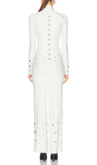 Ishana White Embellished Mock Neck Maxi Gown