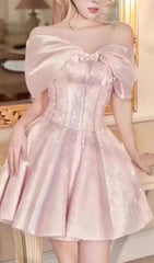 Baroness Pink Shimmer Off-Shoulder Corset Mini Dress