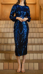 Dimanche Dazzling Blue Sequin Long Sleeve Midi Dress