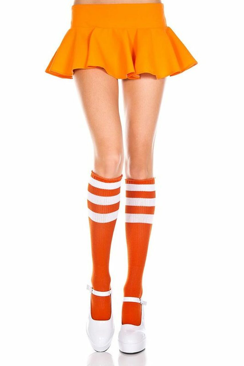 White & Yellow Striped Knee High Socks