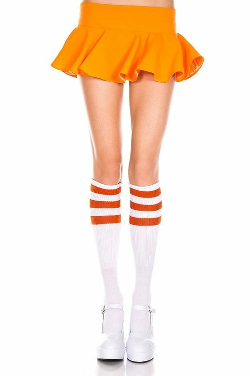 White & Orange Striped Knee High Socks