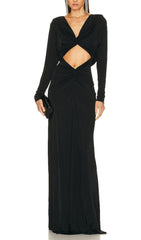 Alluring Black Jersey Cut-Out Maxi Dress