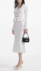 Cletus White Knit Peplum Midi Dress