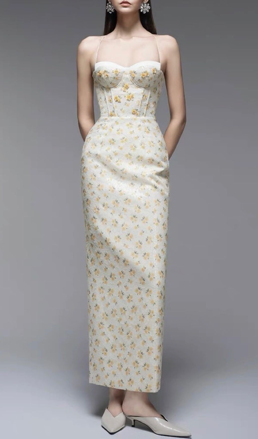 Galya Romantic Floral & Sequin Corset Maxi Dress