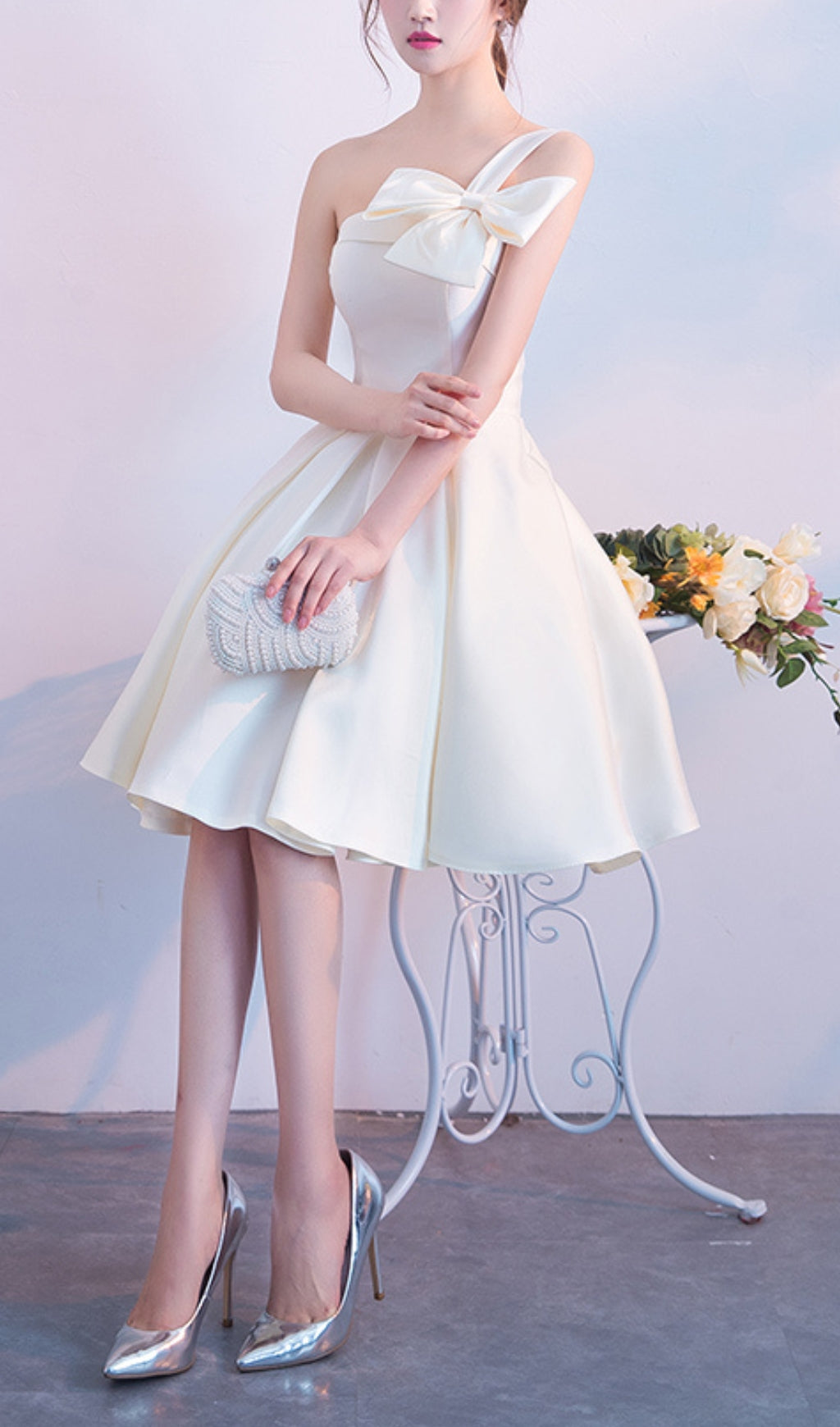 Astera Chic One-Shoulder Bow Mini Dress