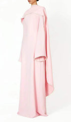 Hidi Pink Pearl Trim Shawl Maxi Dress