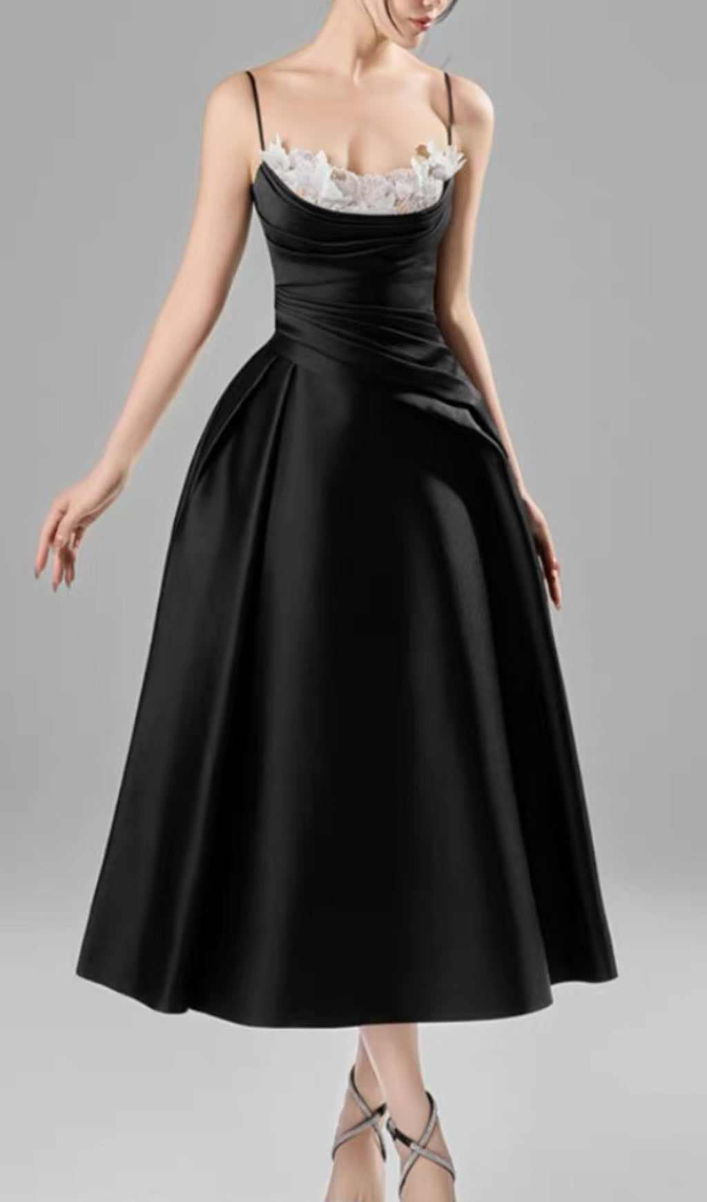 Cantara Chic Black Satin Midi Dress
