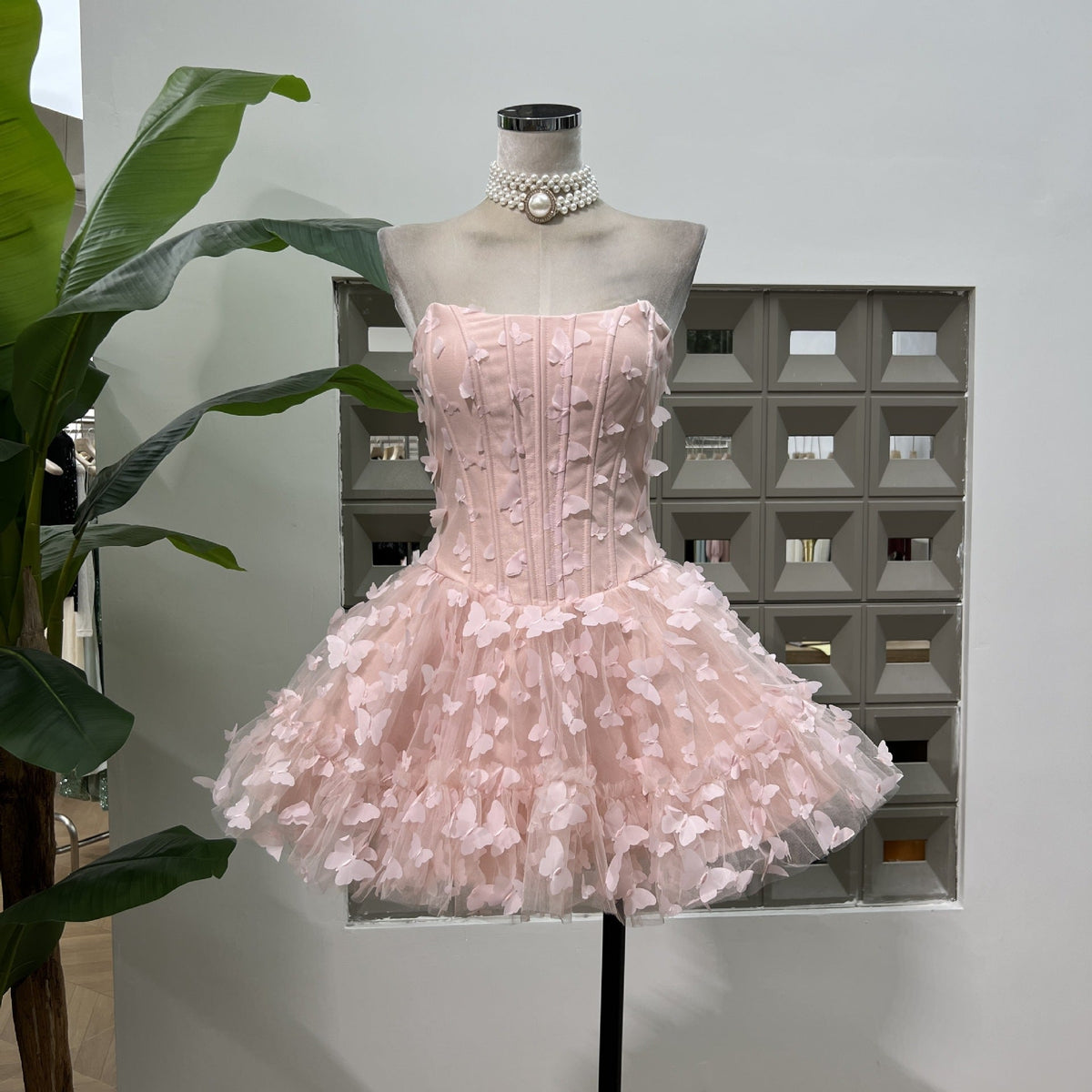 FYRA Strapless Pink Butterfly Corset Mini Dress