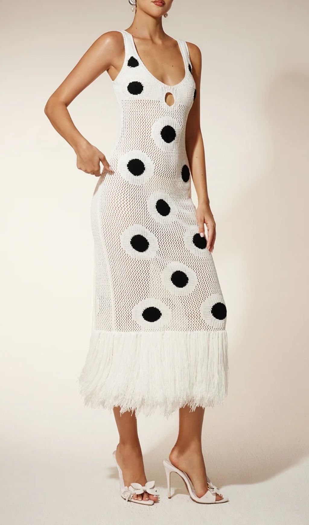 Gaelion Chic Dot Fringe Knitted Midi Dress