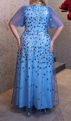 Inari Dazzling Blue Sequin Mesh Plus Size Maxi Gown