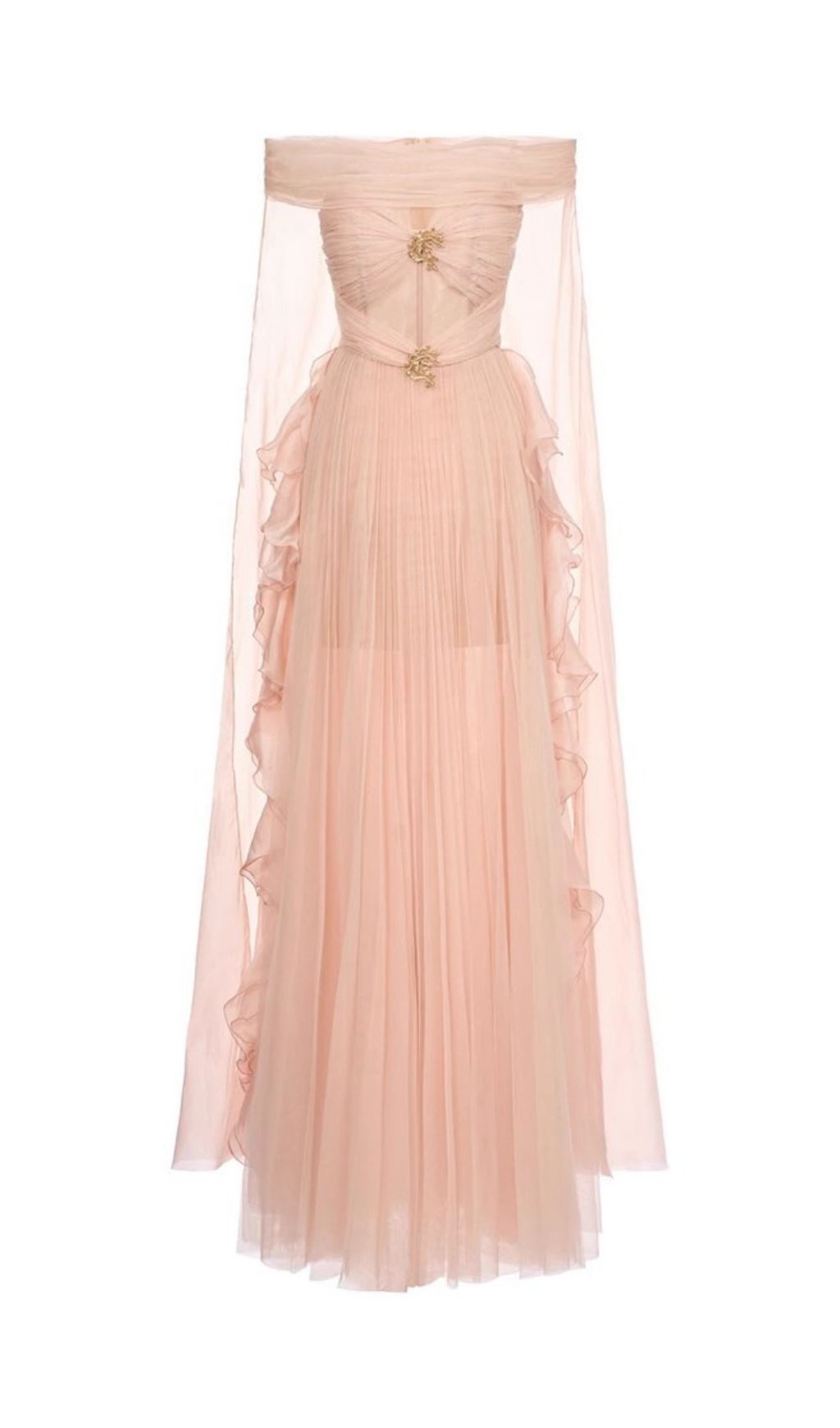 Johanna Off-Shoulder Mesh Ruffle Maxi Gown