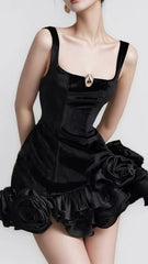 Fern Luxe Black Velvet Strappy Mini Dress