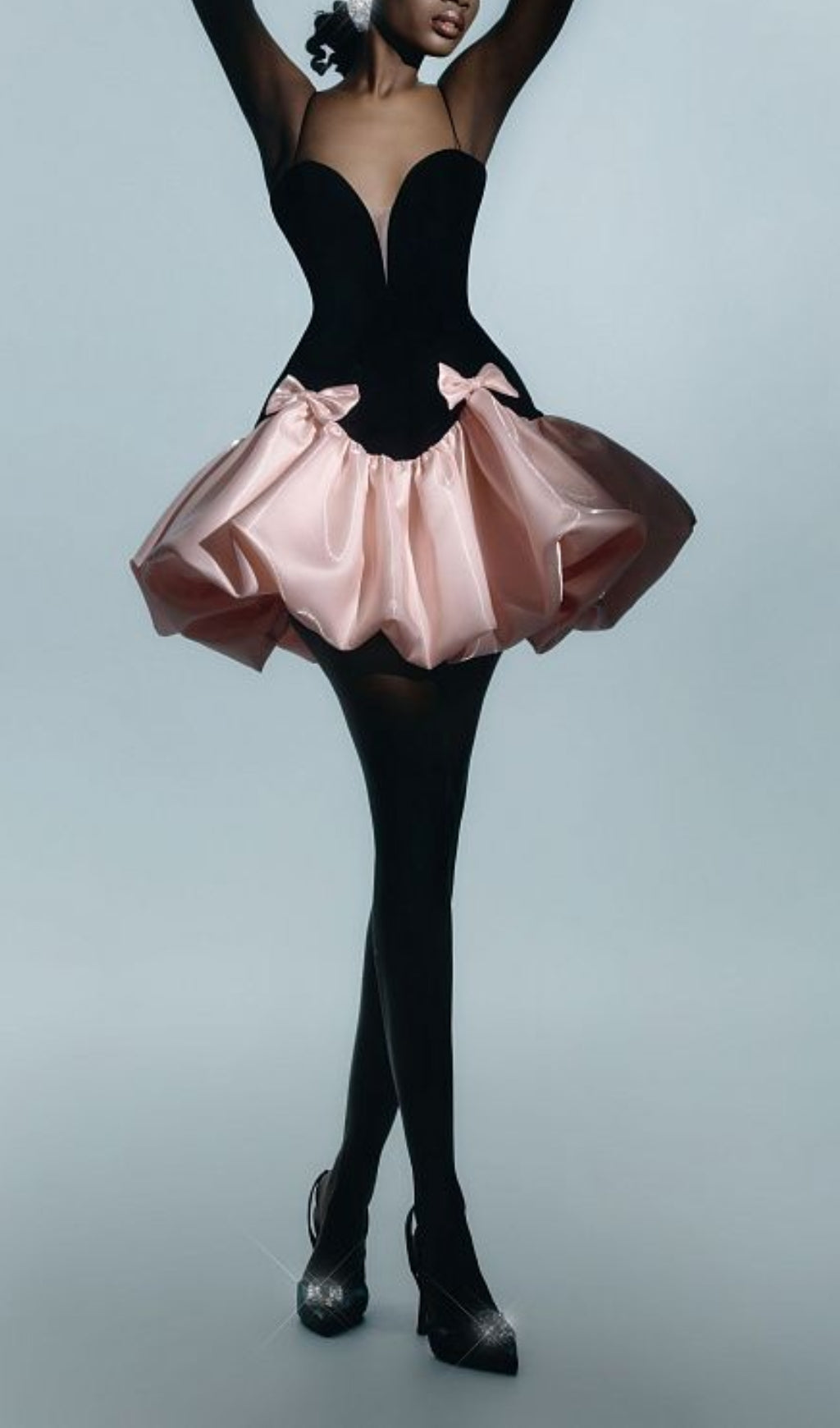 Chic Black & Pink Bow Mini Dress