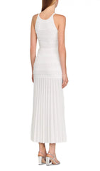 Elegant White Faux Pearl Beaded Midi Dress