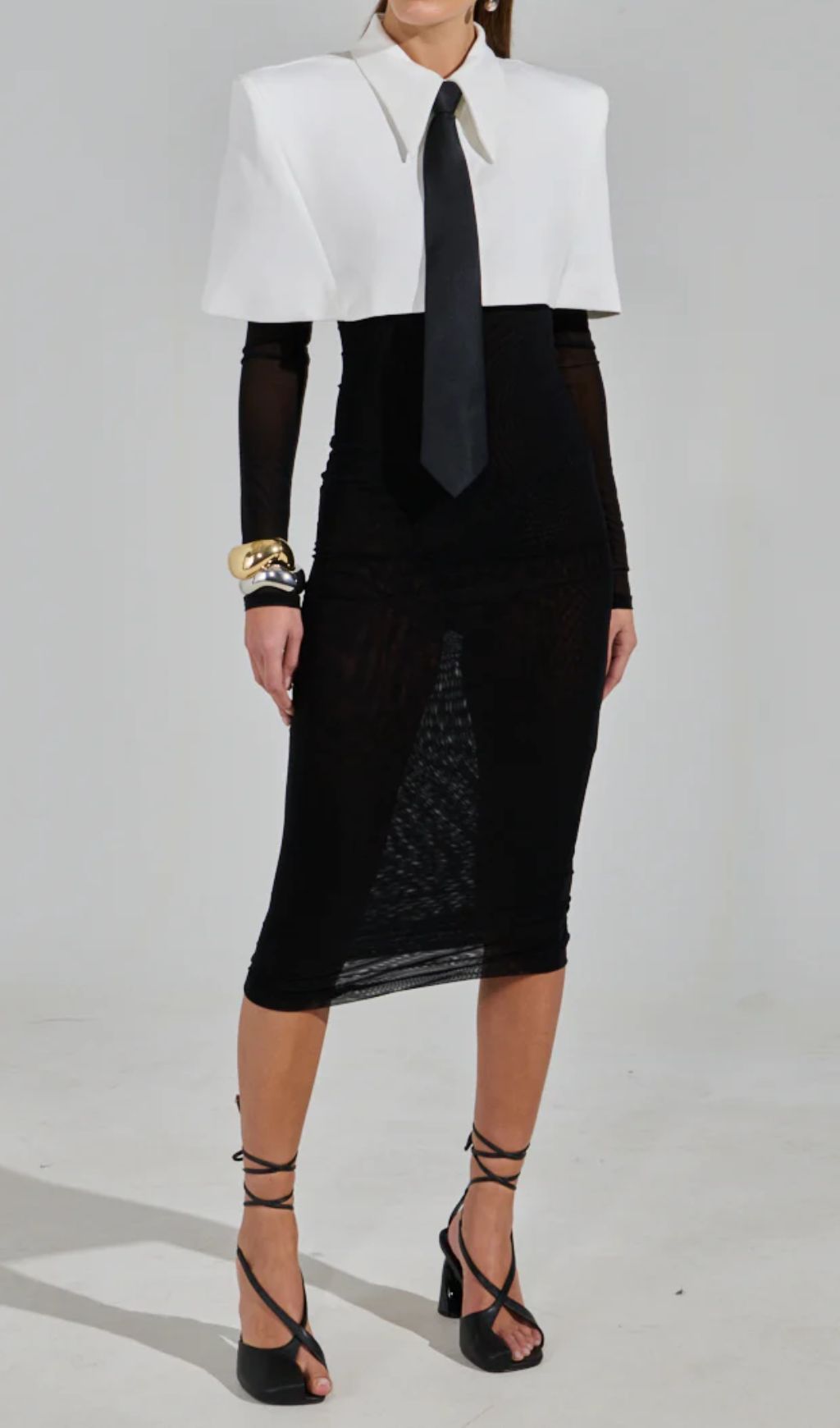 Gijs Statement Collar & Tie Long Sleeve Midi Dress