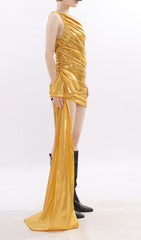 Kalina Gold Metallic One-Shoulder Ruched Mini Dress
