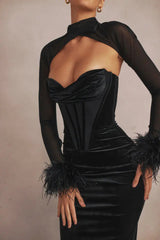 Adelaide Black Velvet Corset Maxi Dress