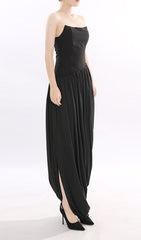 Jethra Black Strapless Asymmetrical Maxi Dress