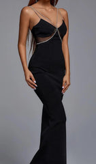 The Showstopping Black Diamond Mesh Cutout Maxi Gown