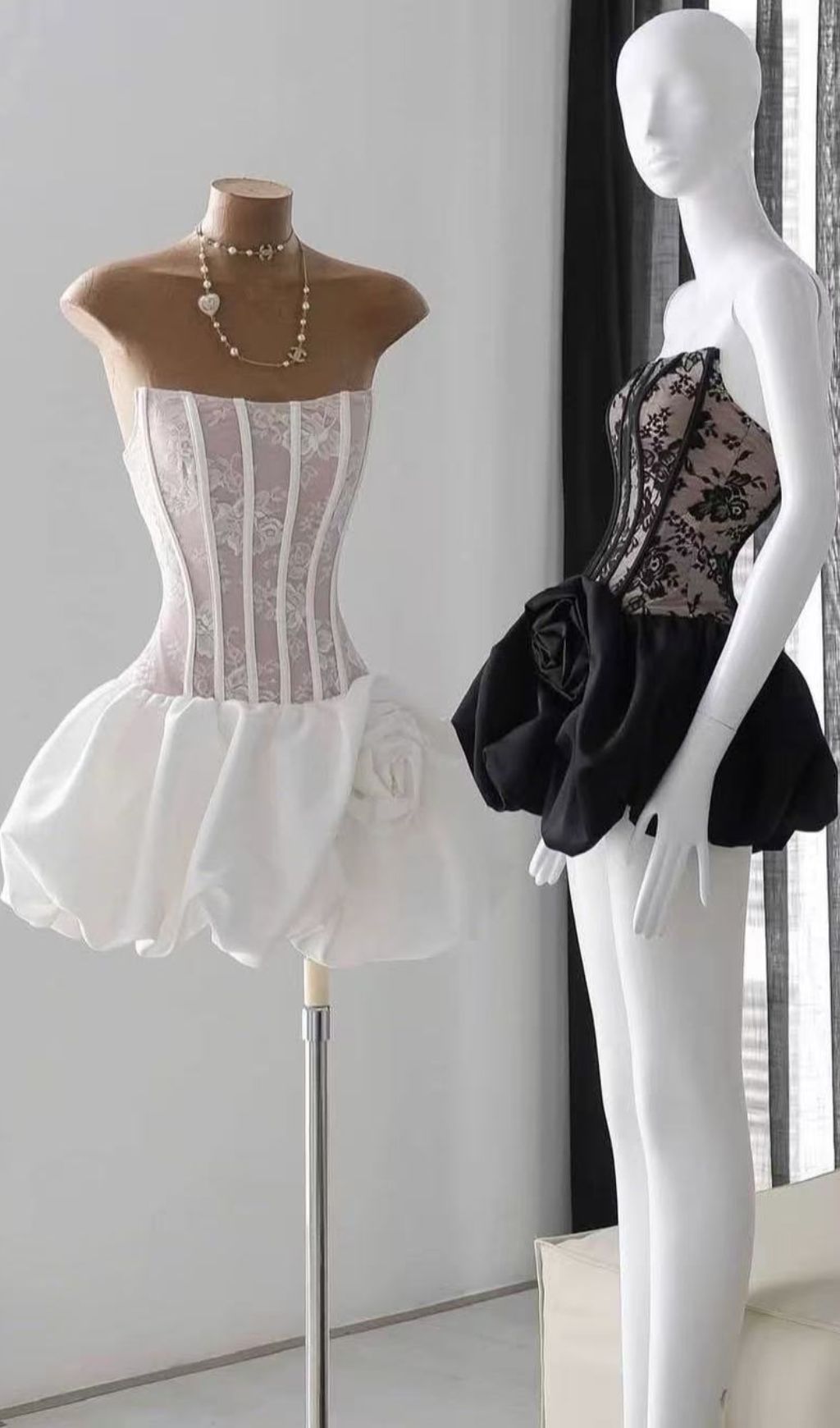 Irene White Strapless Corset Mini Dress with Floral Bubble Skirt