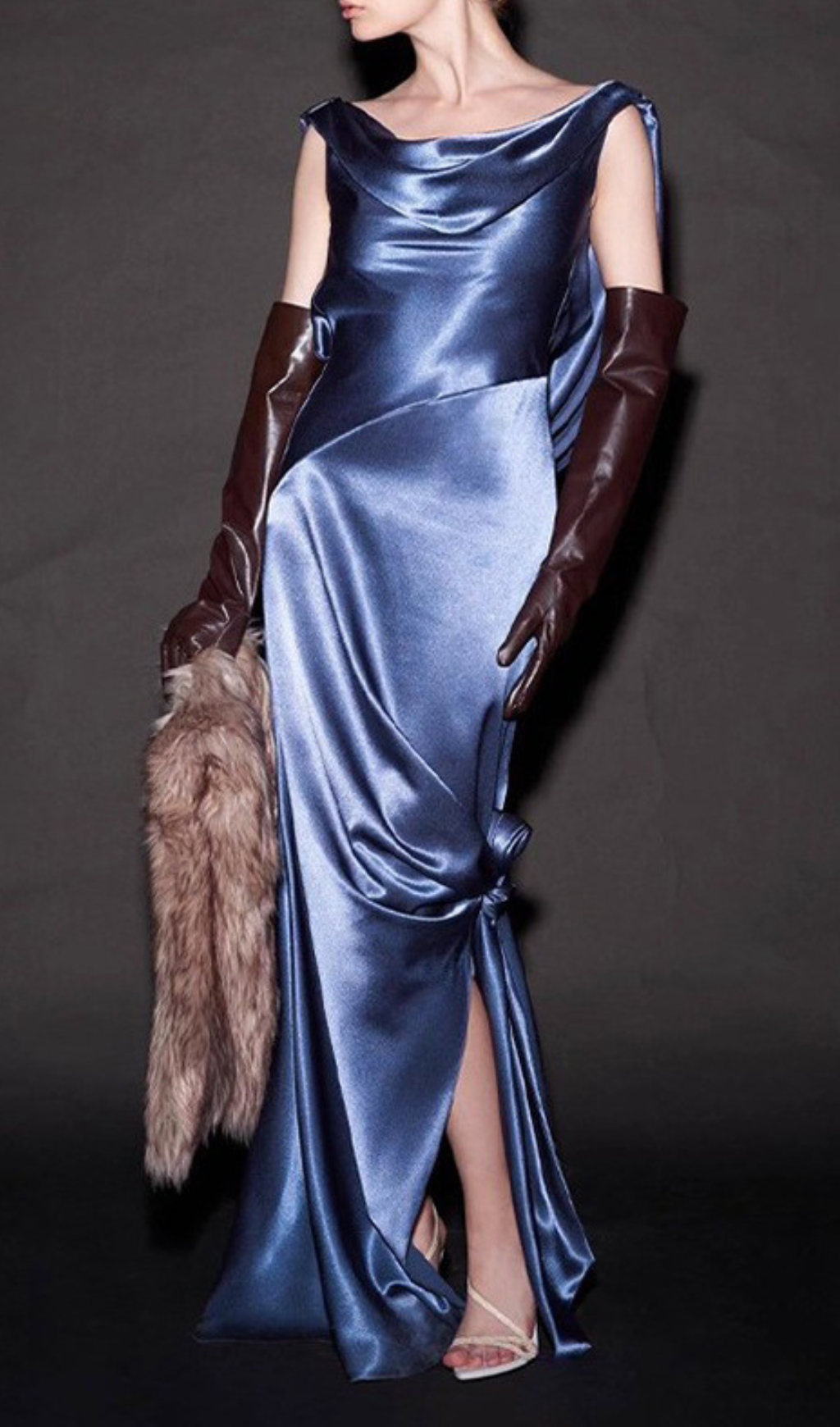 Haruki Luxe Satin Cowl Neck Backless Maxi Gown