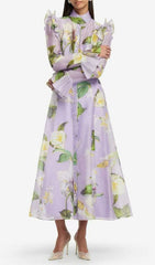 Isolda Lavender Floral Ruffled Midi Dress