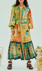 Eliseo Tropical Artistry Vibrant Printed Long Sleeve Midi Dress