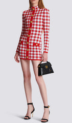 Brantley Chic Red Gingham Gold Button Long Sleeve Mini Dress