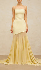 Radiant Gyda Yellow Strapless Mesh Maxi Dress