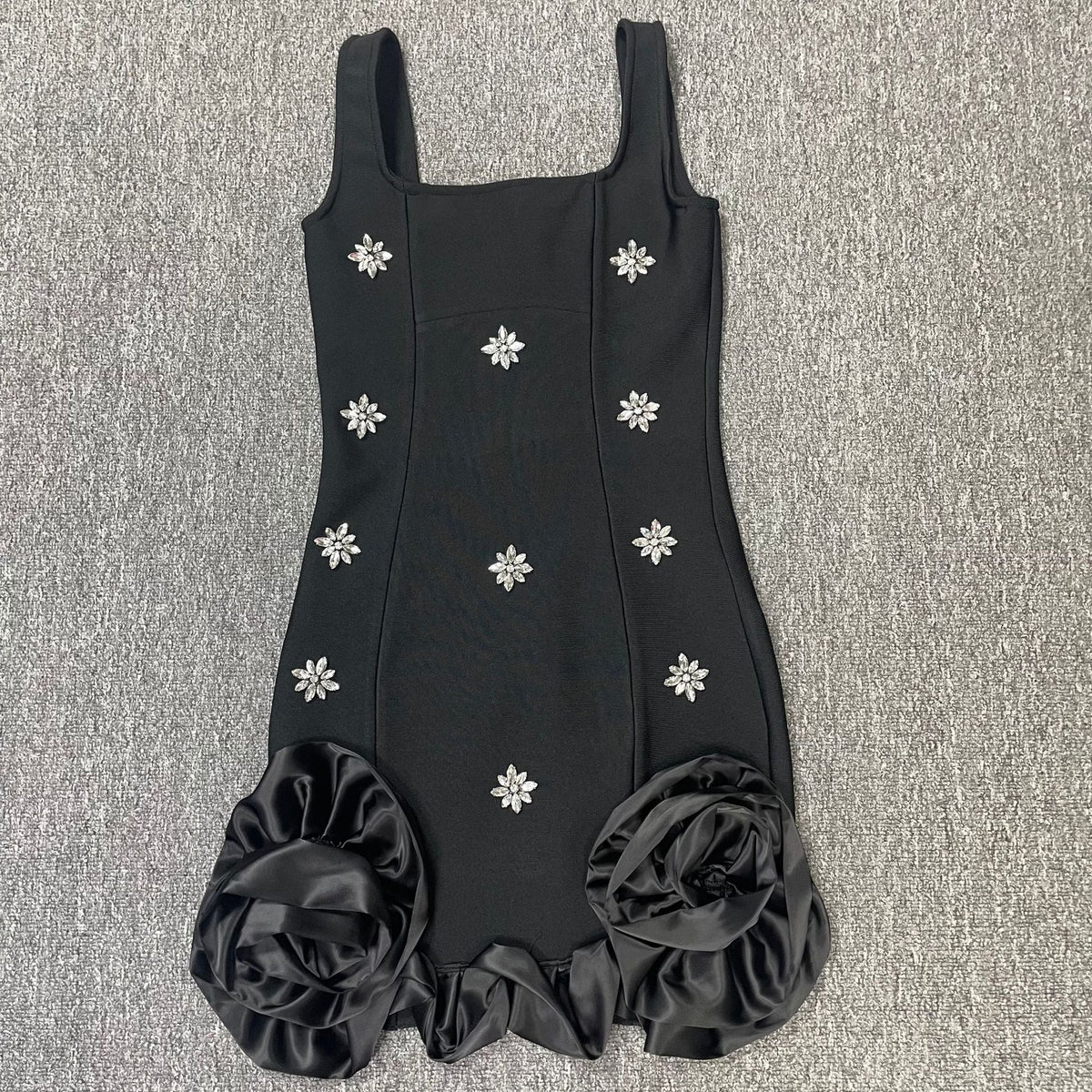 Sparkling Diamante Flower Bodycon Mini Dress