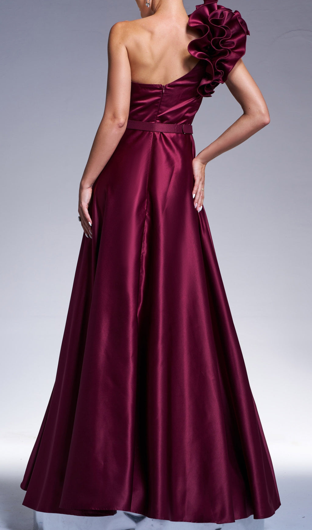 Coskun One-Shoulder Ruffled Satin Maxi Dress