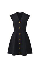 Helen Chic Ribbed Knit Sleeveless Mini Dress with Gold Buttons